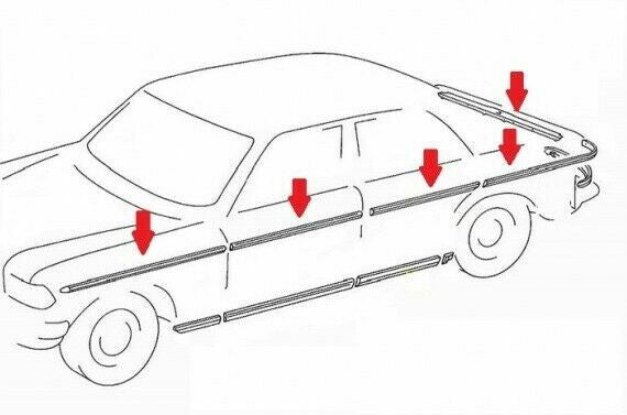 Mercedes Benz W123 Sedan 4 Doors CHROME SIDE Mouldings Trim 9 PCS S.STEEL